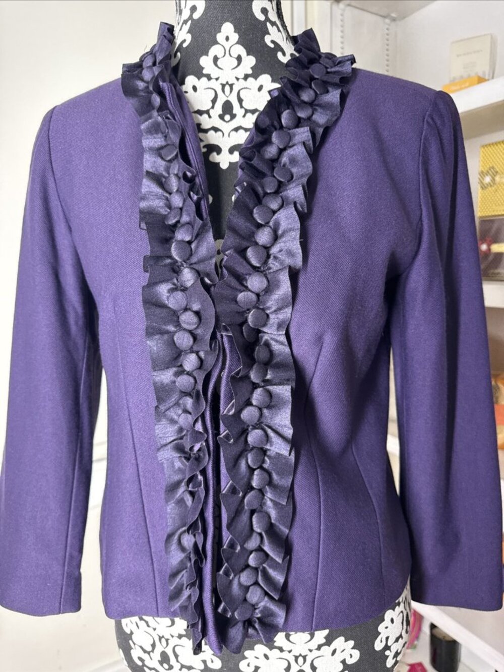 Coldwater Creek Blazer Women's 8 button Ruffle Trim Purple Dressy romantic